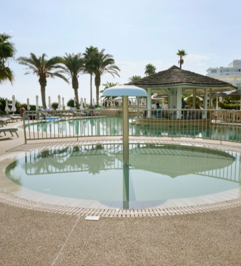 Kids outdoor recreational area and splash pool
